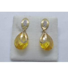 Goud oorhanger met Citrien en dia. 0.03 crt. - 3240215