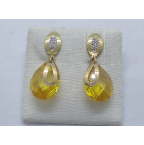 Goud oorhanger met Citrien en dia. 0.03 crt. - 3240215
