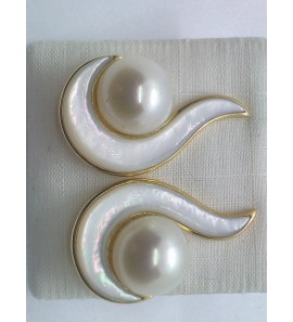 Goud oorhanger met palamoer en zw parel - 3240216