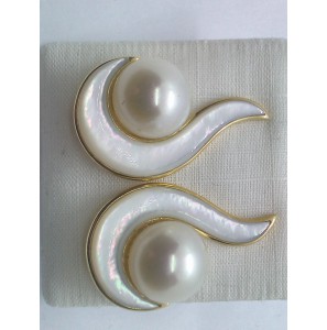 Goud oorhanger met palamoer en zw parel - 3240216