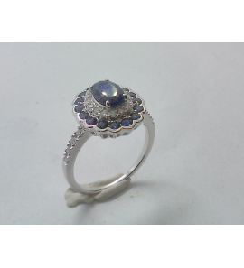 Wit Goud dames ring antourage met 0.27 ct. WE-P2 en saffier 1.40 ct. - 3240264