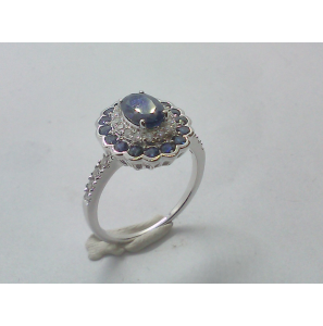 Wit Goud dames ring antourage met 0.27 ct. WE-P2 en saffier 1.40 ct. - 3240264
