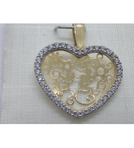 Goud Hanger fantasie hartje met bloemen en zirkonia's - 3240277