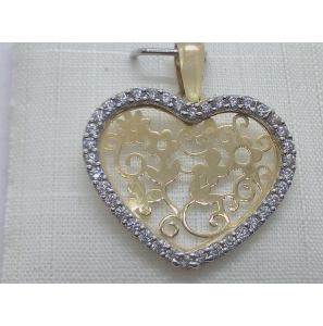 Goud Hanger fantasie hartje met bloemen en zirkonia's - 3240277