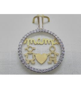 Goud Hanger fantasie rondje mama en jongen & meisje en zirkonia's - 3240278