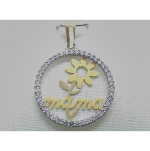 Goud Hanger fantasie rondje mama met bloem en zirkonia's - 3240279