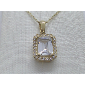 Goud anker collier met hanger rechthoek met zirkonia&#39;s - 3240280