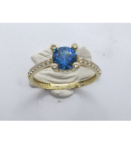 Goud dames ring met wit en blauw zirkonia - 3240301