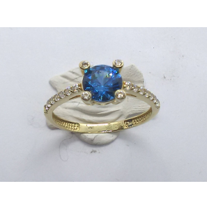 Goud dames ring met wit en blauw zirkonia - 3240301