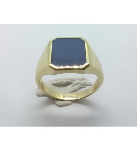 Goud heren ring rechthoek blauwlagen massief - 3240319