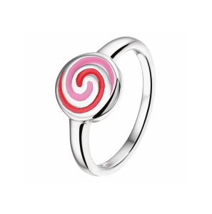 Zilver RH kinderring cirkel met roze emaille mt. 13.5 - 3241325