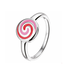 Zilver RH kinderring cirkel met roze emaille mt. 13 - 3241324