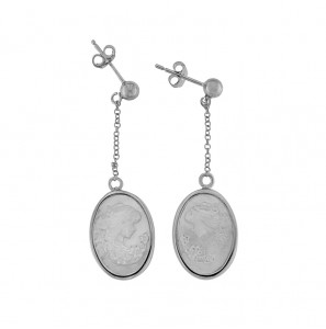 MY iMenso ODM "Mme de Pompadour" Cameo MOP" oval earrings (925/rhod-plated) - 3240512