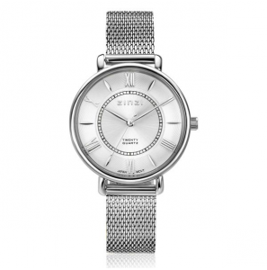ZINZI Twenty horloge met zilverkleurige wijzerplaat, stalen kast 34mm en stalen meshband - 3240597