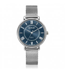 ZINZI Twenty horloge met oceaan blauwe wijzerplaat, stalen kast 34mm en stalen meshband - 3240600