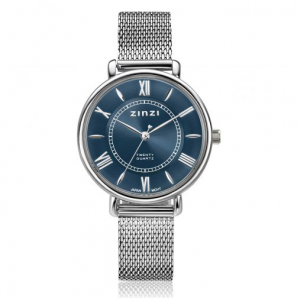 ZINZI Twenty horloge met oceaan blauwe wijzerplaat, stalen kast 34mm en stalen meshband - 3240600