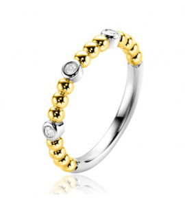 ZINZI gold plated zilveren aanschuifring met bolletjes scheen en drie ronde zettingen bezet met witte zirconia - 3240611