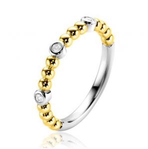ZINZI gold plated zilveren aanschuifring met bolletjes scheen en drie ronde zettingen bezet met witte zirconia - 3240611
