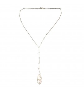 MY iMenso ODM "CZ & Baroque FWP 15*25mm" necklace (925/rhod-plated) 38cm - 3240624