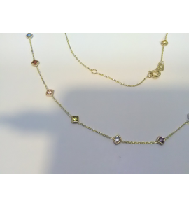 Goud collier anker met ruit cz 11x4 mm div kleuren 38-42-45 cm - 3240639