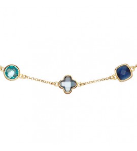 Zilver  geelverguld collier met blauw topaas 55 cm - 3240650