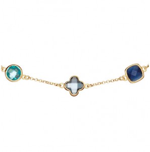 Zilver  geelverguld collier met blauw topaas 55 cm - 3240650