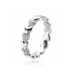 INZI zilveren ring met hartjes afwisselend bezet met witte zirconia&#39;s ZIR1798Z - 3240866