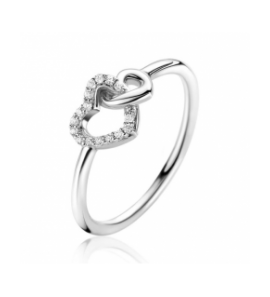 ZINZI zilveren ring 2 hartjes met elkaar verbonden, 1 hart bezet met witte zirconia&#39;s ZIR2493 - 3240867