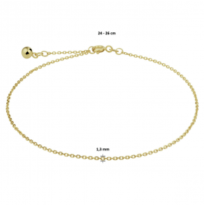 Goud enkelbandje anker gediamanteerd 1,3 mm 24 - 26 cm - 3240878