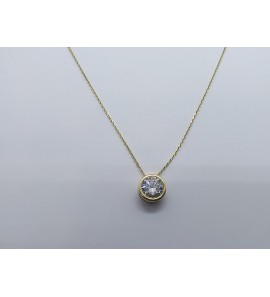 Goud anker collier met ronde zirkonia hanger 8 mm 42-45 cm - 3240894
