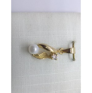 Goud hanger met zirkonia en parel - 3240903