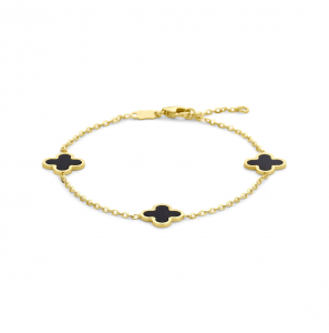 Armband klavertje onyx 16-18 cm - 3240905