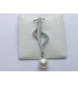 Wit Goud hanger met zw parel en BR/WE/P1 0.12 ct. - 3240960