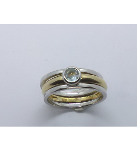 Goud dames ring met blauw topaas en 2 wg aanschuifringen - 3240971