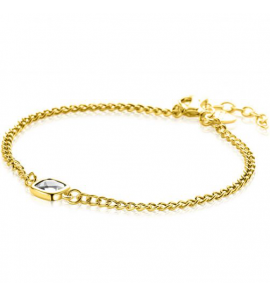 ZINZI gold plated zilveren gourmet armband met vierkante zetting bezet met witte zirconia 16-19cm - 3240979