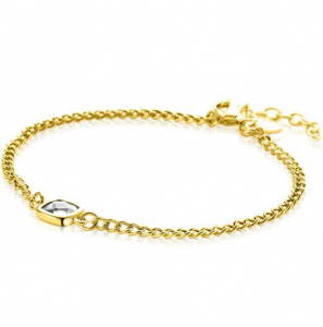 ZINZI gold plated zilveren gourmet armband met vierkante zetting bezet met witte zirconia 16-19cm - 3240979