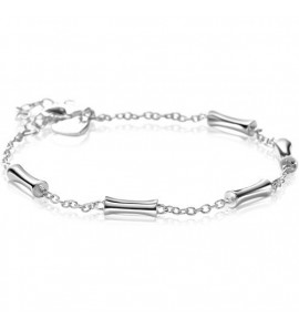 ZINZI zilveren schakel armband met vijf gladde bamboe vormen 17-20cm - 3240983
