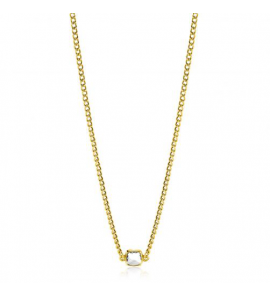 ZINZI gold plated zilveren gourmet ketting met vierkante zetting bezet met witte zirconia 40-45cm - 3240987