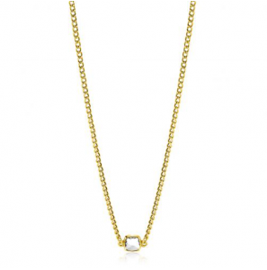 ZINZI gold plated zilveren gourmet ketting met vierkante zetting bezet met witte zirconia 40-45cm - 3240987
