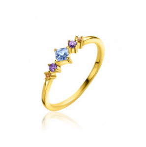 ZINZI gold plated zilveren ring met blauw, paars en champagne kleurstenen in ruitvorm ZIR2443 - 3241051