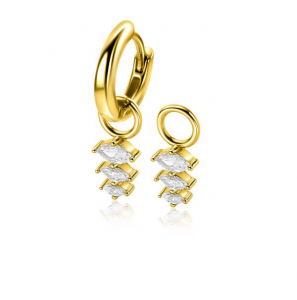 ZINZI gold plated zilveren oorbedels met drie peervormige zettingen in aflopende grootte, bezet met witte zirconia's ZICH2631 (zonder oorringen) - 3241086