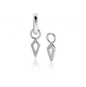 ZINZI zilveren oorbedels in vliegervorm bezet met witte zirconia&#39;s 15mm ZICH2497 (zonder oorringen) - 3241119