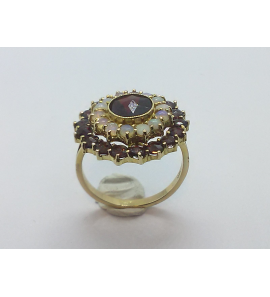 Goud dames ring rozet met maansteen en granaat - 3241152
