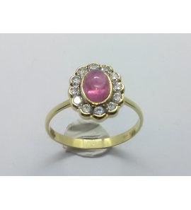 Goud dames ring rozet met zirkonia en toermalijn - 3241159