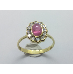 Goud dames ring rozet met zirkonia en toermalijn - 3241159