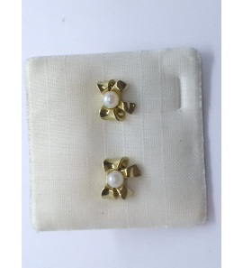 Goud oorknop strikje met cultive parel 3 mm - 3241359