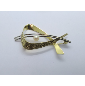 Goud bicolour broche met cultive parel 5 mm - 3241371