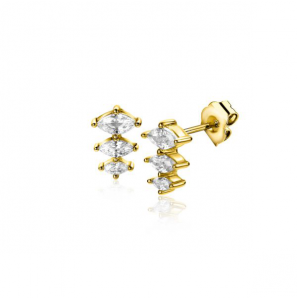 ZINZI gold plated zilveren oorstekers met drie peervormige zettingen in aflopende grootte, bezet met witte zirconia&#39;s ZIO2631 - 3241391