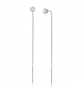 ZINZI zilveren doortrek oorbellen met chatonzetting 5mm witte zirconia en sierlijk kettinkje ZIO2576 - 3241393