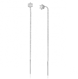 ZINZI zilveren doortrek oorbellen met chatonzetting 5mm witte zirconia en sierlijk kettinkje ZIO2576 - 3241393